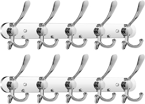 Miniatura 8 de Bjiotun Perchero montado en la pared, paquete de 2 ganchos de pared de acero inoxidable con 5 ganchos triples para colgar abrigos, sombreros,