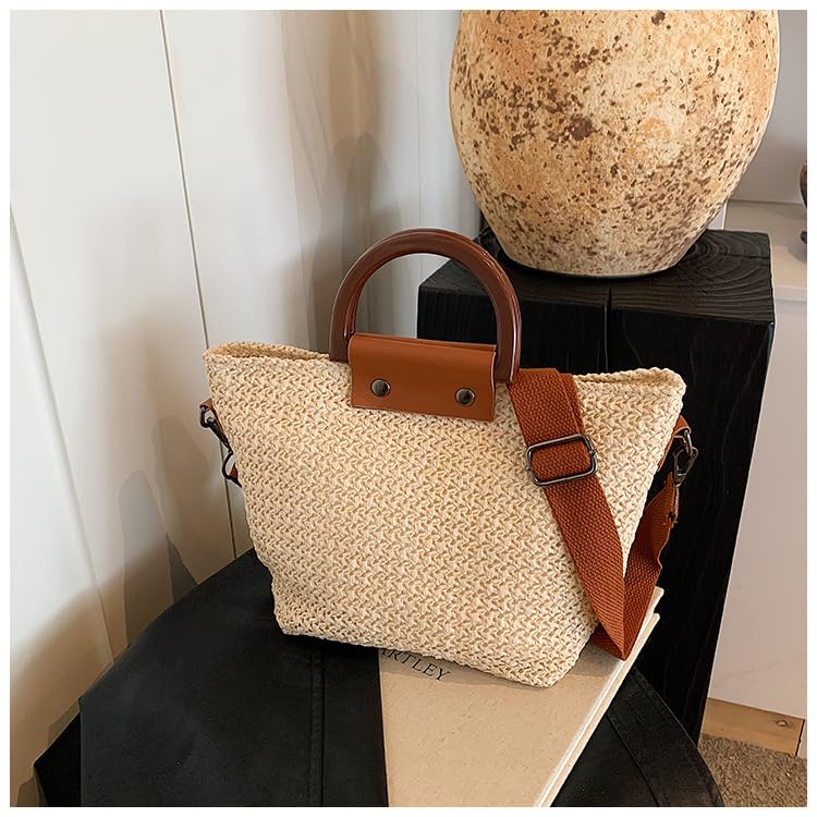 Woven Straw Crossbody Bag for Women - Trendy Tote Beach Vacation Casual Shoulder Handbag Retro Shoulder Bag Purse3