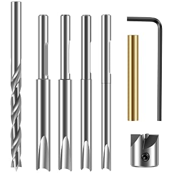 8Pcs Pen Barrel Trimmer Kit High Speed Steel Pen Mill Trimmer with 3/4inch Cutting Head Woodworking Mill Trimmer Cutter Pilot Cutter Shafts with Hex Wrench for Trimming