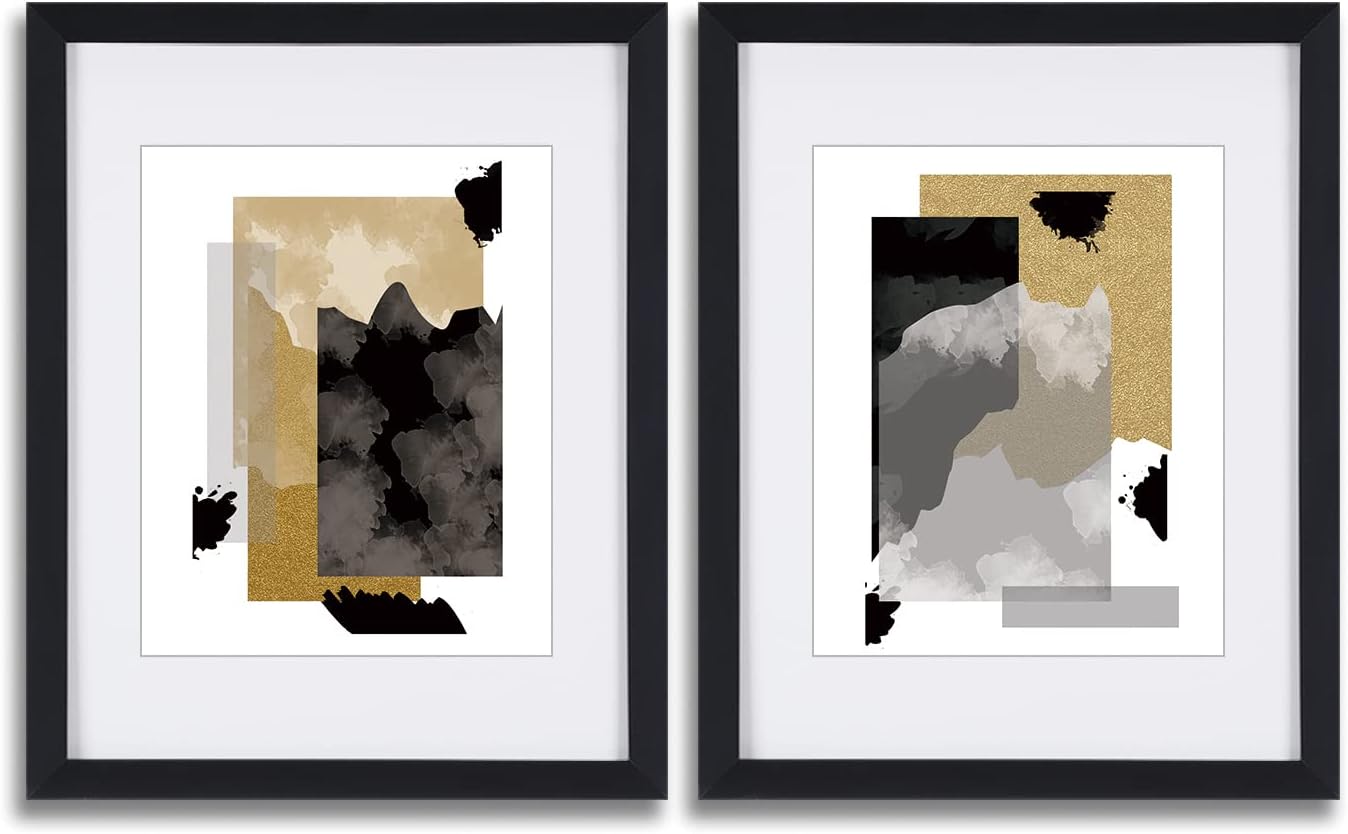 Abstract Black and Gold Framed Wall Art decor, Modern