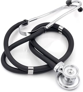 MABIS LEGACY Series Sprague Rappaport Stethoscope with 5 Interchangeable Chestpieces, 3 Bells and 2 Diaphragms, Black, 30 inch