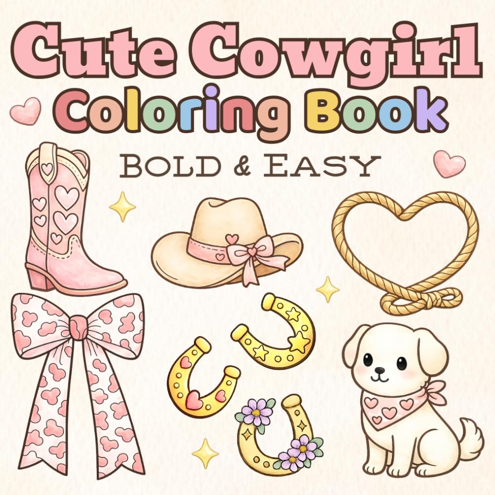 Cute Cowgirl Coloring Book: Bold & Easy Western Coloring Pages with Adorable Cowgirls, Rodeo Friends, Boots, Hats, and More – A Fun & Relaxing Coloring Book for Cowgirls of All Ages