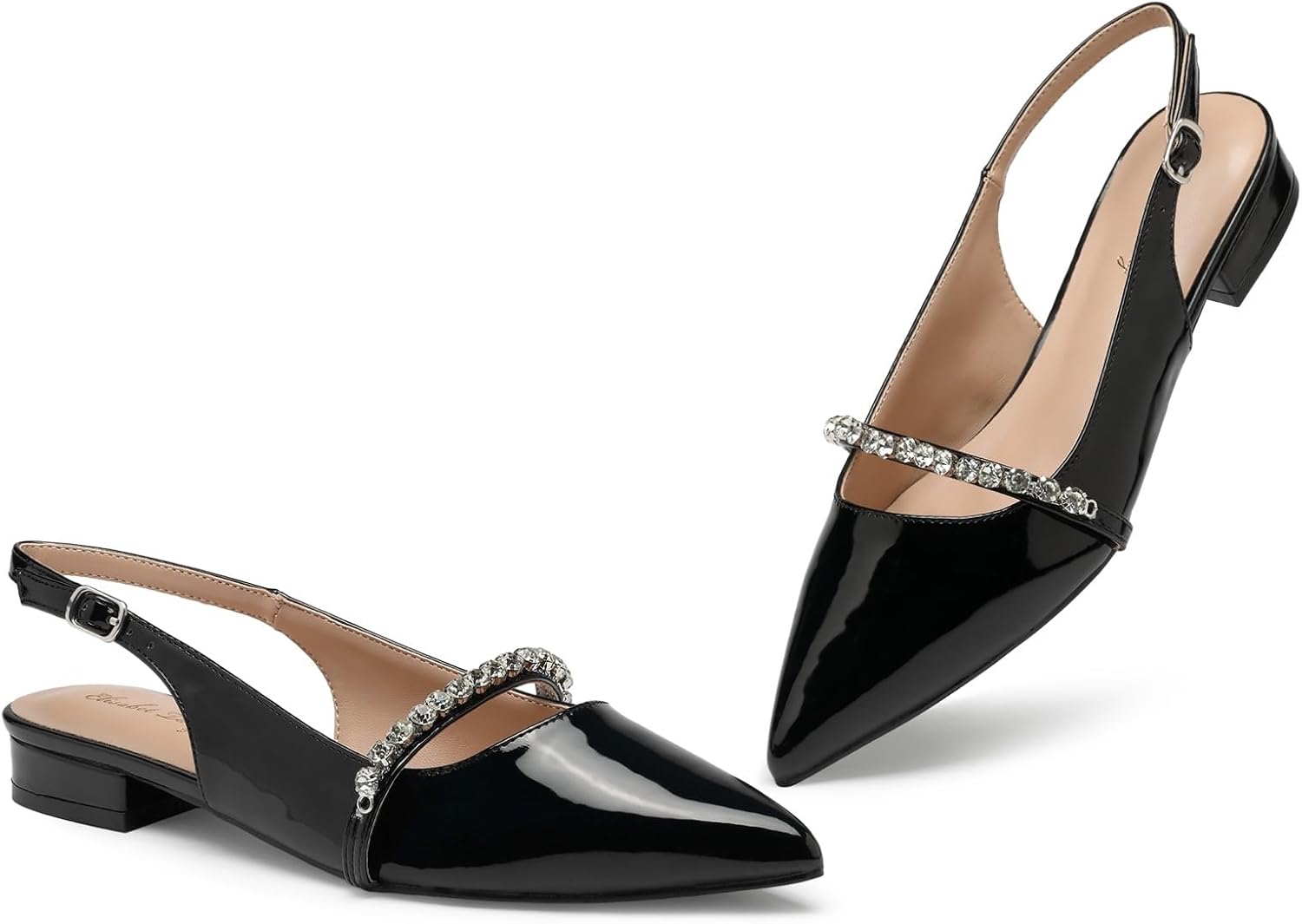 Elisabet Tang Women Slingback Flats with Rhinestone Pointed Toe Flats for Women Dressy Shoes - Image 5