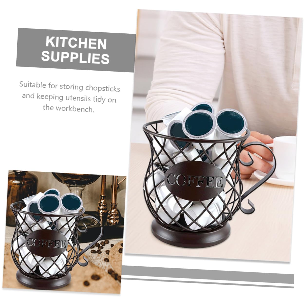 Cabilock Porte-ustensiles en Fil de Fer Cuisine, Support Polyvalent et Élégant pour Baguettes et Ustensiles, pour Plan de Travail ou Patio