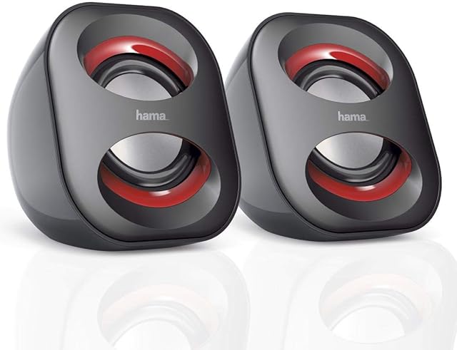 Hama Sonic Mobil 183 Notebook Speaker, black/red | USB3.0 3.5 mm Jack, 3 Watt Active Speakers| Black/Red