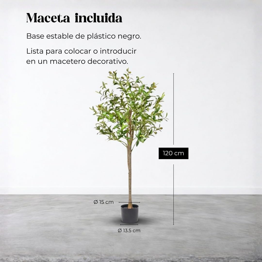 edihome, Piante Finte da Interno, Olivo artificiale 120cm, Pianta finta da interno – Albero decorativo realistica con vaso per casa ufficio hotel (Olivo, 120 cm)