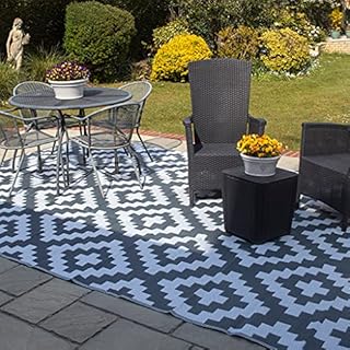 Valiant FIR564 Geometric Outdoor Patio and Decking Rug - 12ft x 9ft (3.6m x 2.7m), Grey,Gray