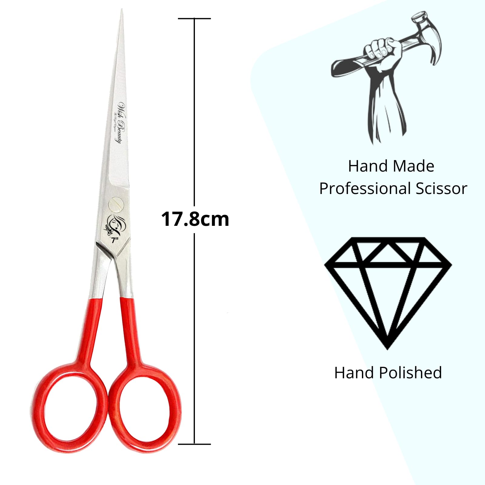 Glamified Glam Professional 7" Hairdressing Scissors Hair Cutting Scissors Shears for Barber- with Antibacterial Comfort Rubber Grip 100% Stainless Steel (Red) - Image 2