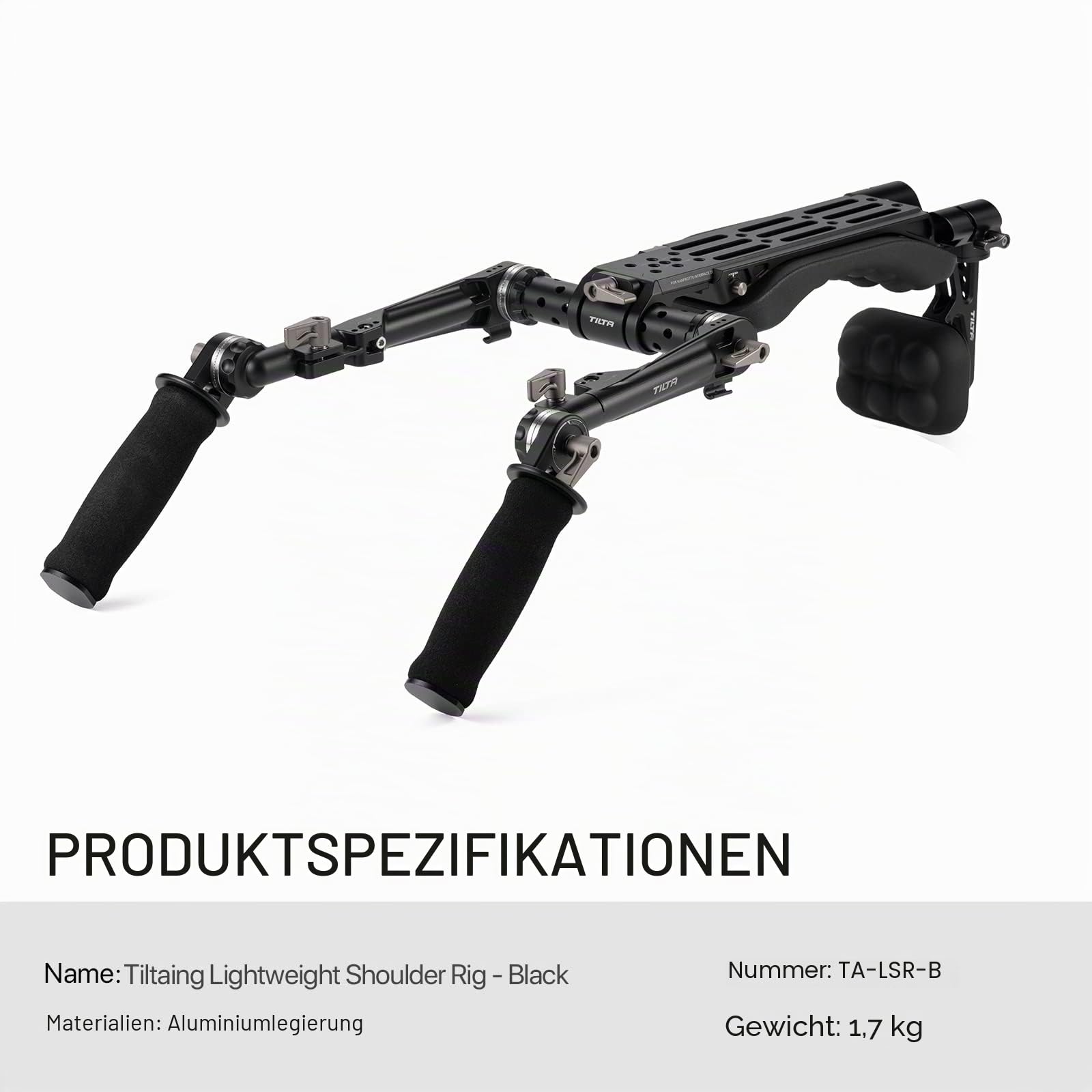 TILTA Camera Shoulder Rig mit Dual Rosette Handgrip, Dual Quick Release Baseplate und Soft Velcro Shoulder Pad, Lightweight Video Film Making System Kit für DSLR Camera und Camcorder TA-LSR-B