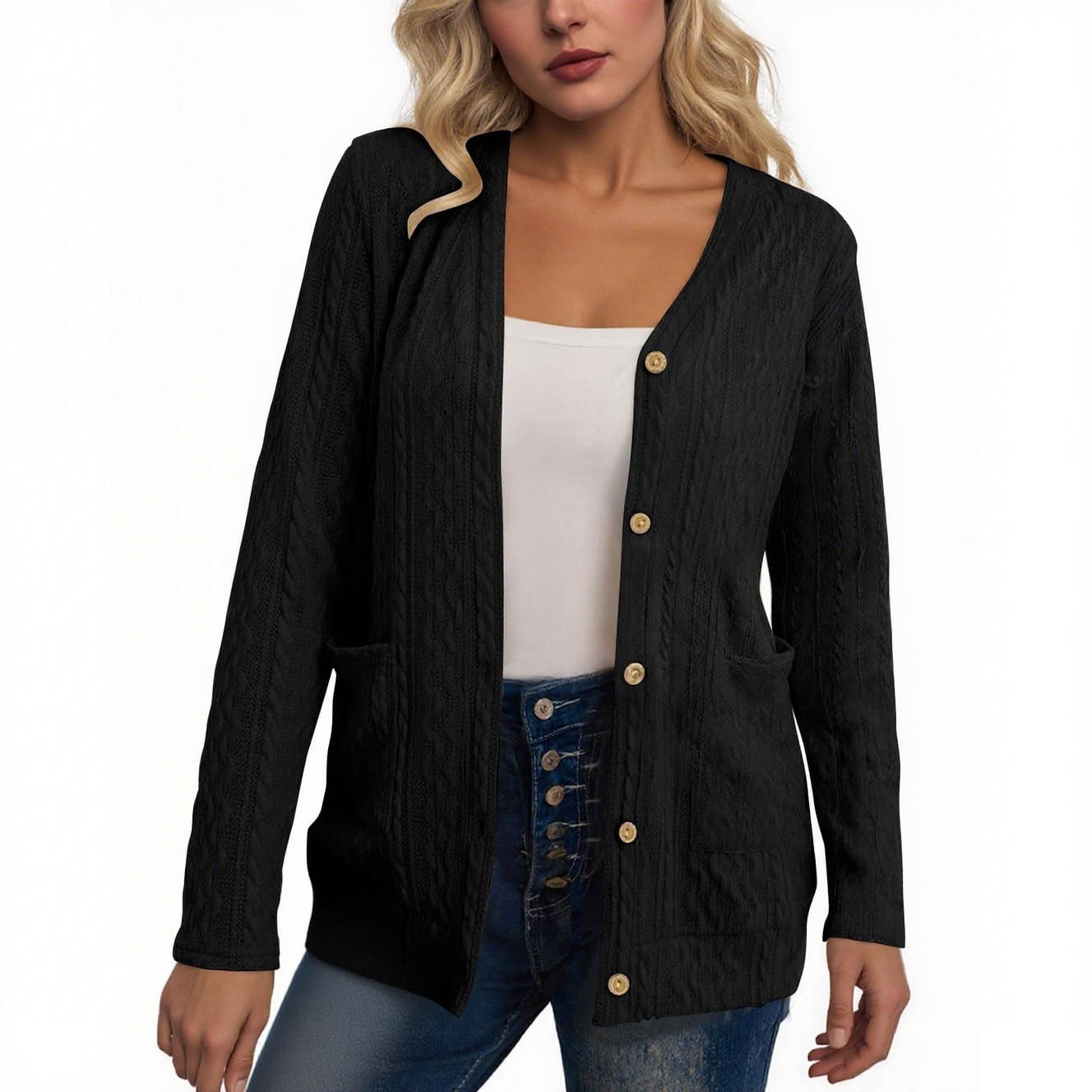 Womens Cardigan Fall Button Down Open Front Lightweight Cardigans Fall Outfits Soft Winter Outerwear with Pockets