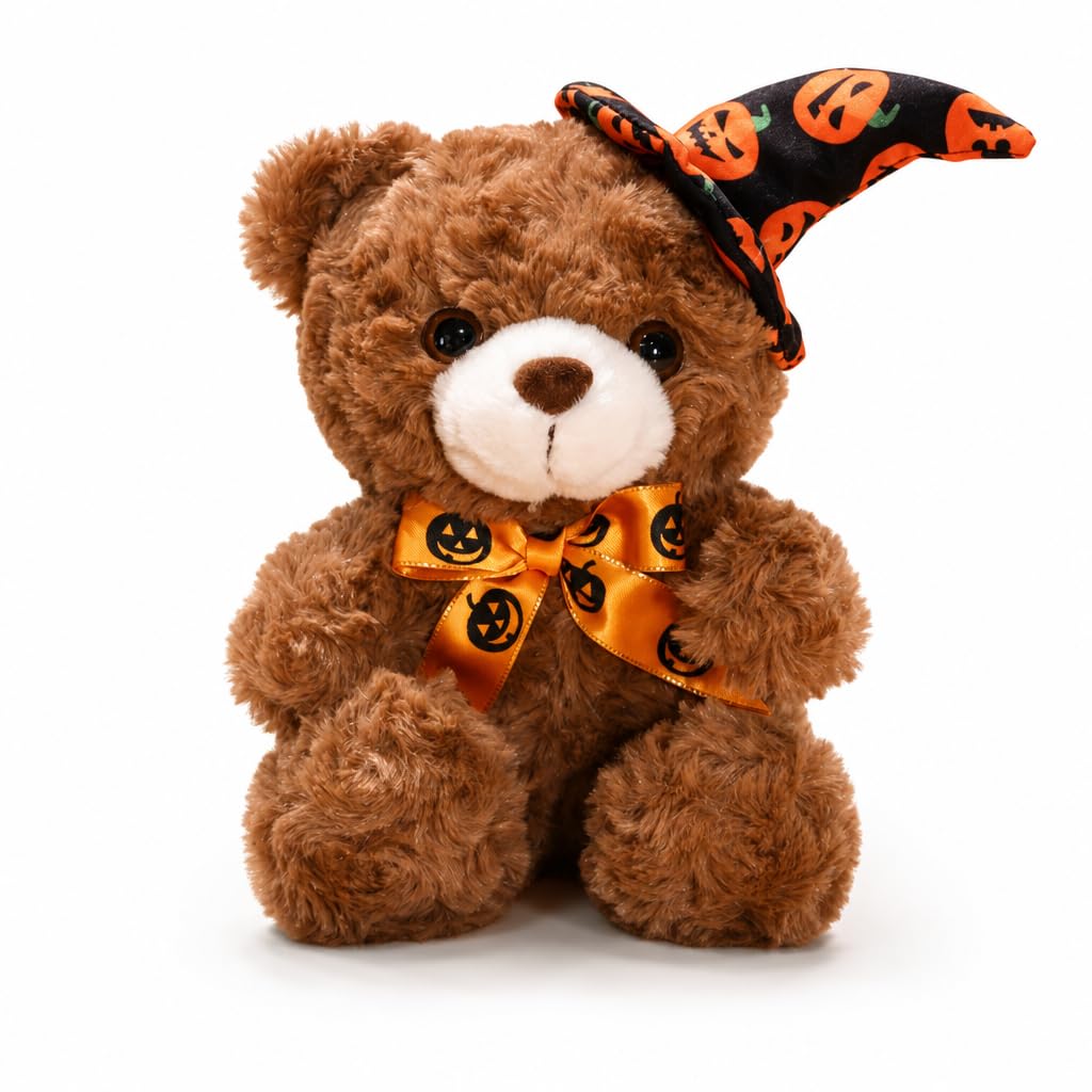 KSVFTB Halloween Teddy Bear, 20cm Brown Teddy Décor, Premium Soft Plush Fabric, Halloween Plush Ideal for Halloween Decoration and Gifting