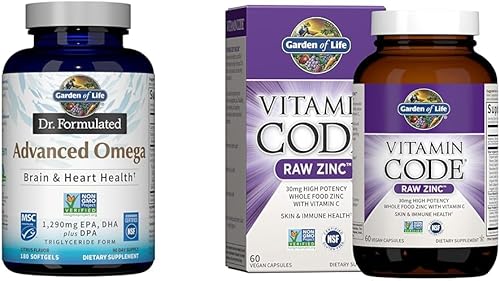 Garden of Life Dr. Formulado Advanced Omega Fish Oil & Zinc Supplements 30mg Suplemento multimineral de zinc crudo y vitamina C de alta potencia