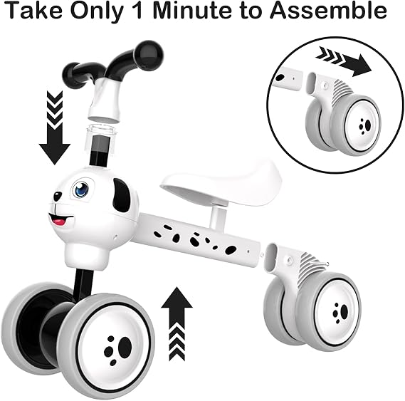 YGJT Baby Balance Bike Toys for 1 Year Old, Birthday Gifts for Boys and Girls, Silent Wheels & Non-Pedal Baby Walker Riding Toys for 10-36 Months Toddlers, Kids First Bike Gifts Spotty Dog