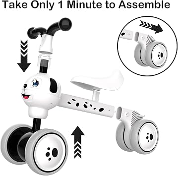 YGJT Baby Balance Bike Toys for 1 Year Old, Birthday Gifts for Boys and Girls, Silent Wheels & Non-Pedal Baby Walker Riding Toys for 10-36 Months Toddlers, Kids First Bike Gifts Spotty Dog