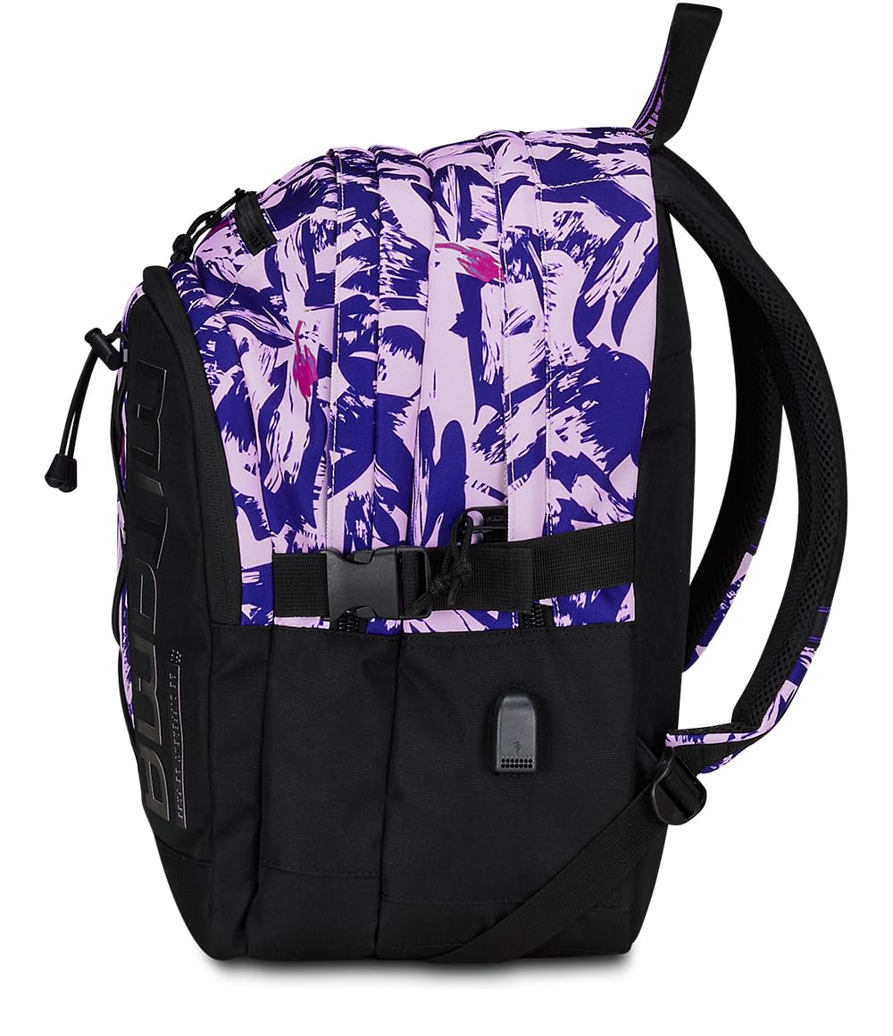 Mitama Zaino Triplo Scomparto Full Flower con Tasca porta PC, Nero e Rosa, Scuola Elementare e Tempo Libero, Bambina Ragazza
