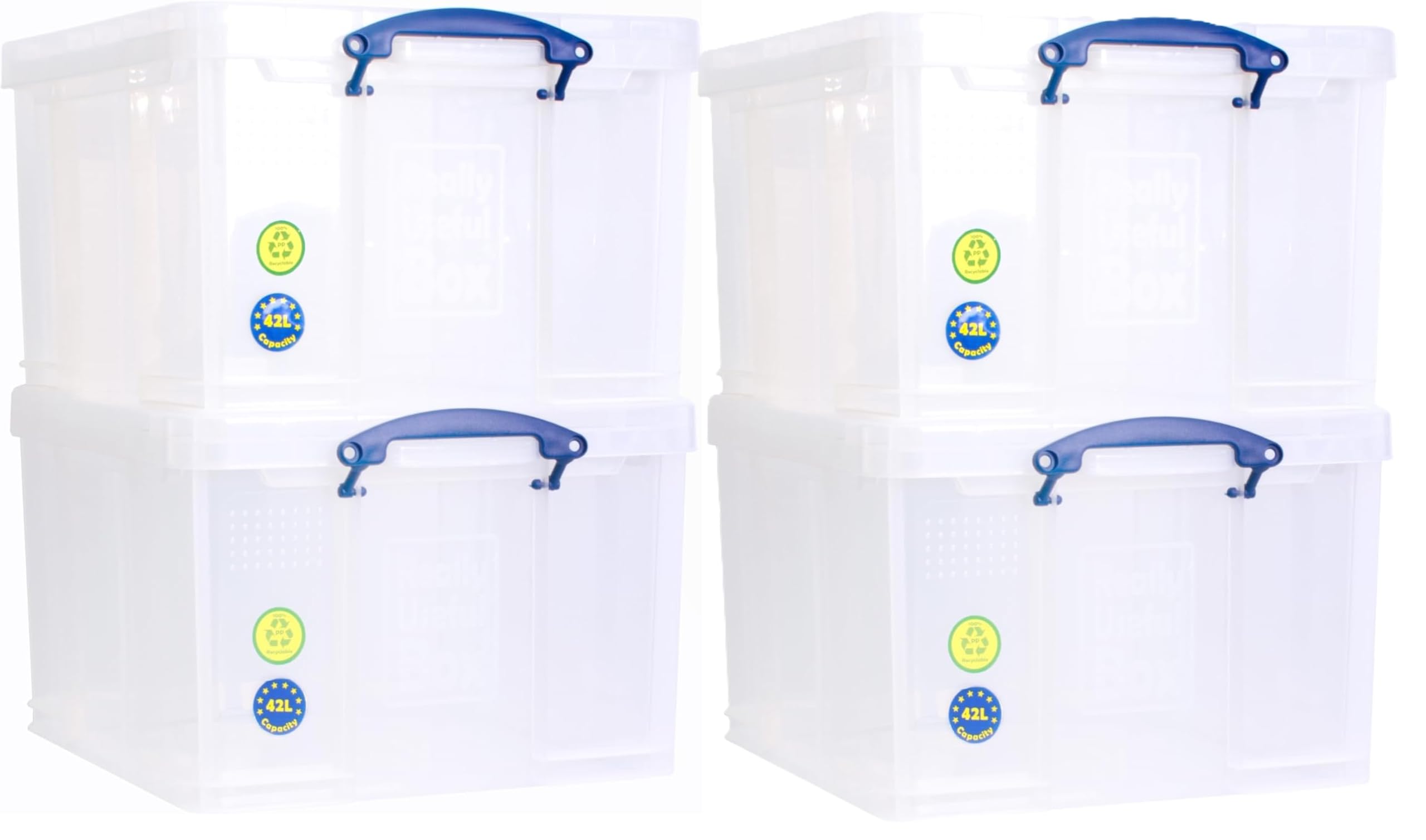 Really Useful Plastic Storage Box 42 Litre CLEAR Pack of 4