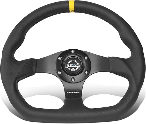 NRG Innovations RST-024-MB-R-Y - Volante de gamuza de 12.598 in, 3 radios, con botón de bocina, patrón de pernos de 0.236 x 2.756 in, rayas