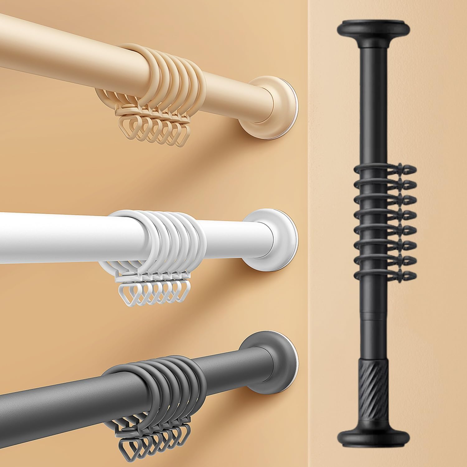 GLDYTVF Adjustable Shower Curtain Rod 27" 47" Tension Pole No Drill Metal Room Divider Rail Cream Color Fits 420490cm/165193 Ideal for Bathrooms & Living Spaces