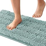 Bath Rugs for Bathroom Non Slip Bath Mats Extra Thick Chenille Striped Bath Rug Runners 47' x 17' Absorbent Fluffy Soft Shaggy Mats Dry Fast Plush Area Carpet for Bath Room - Eggshell Blue