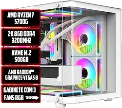 PC GAMER AMD WHITE RYZEN 7 5700G 16GB 3200MHZ NVME 512GB 600W BIVOLT RADEON VEGA 8