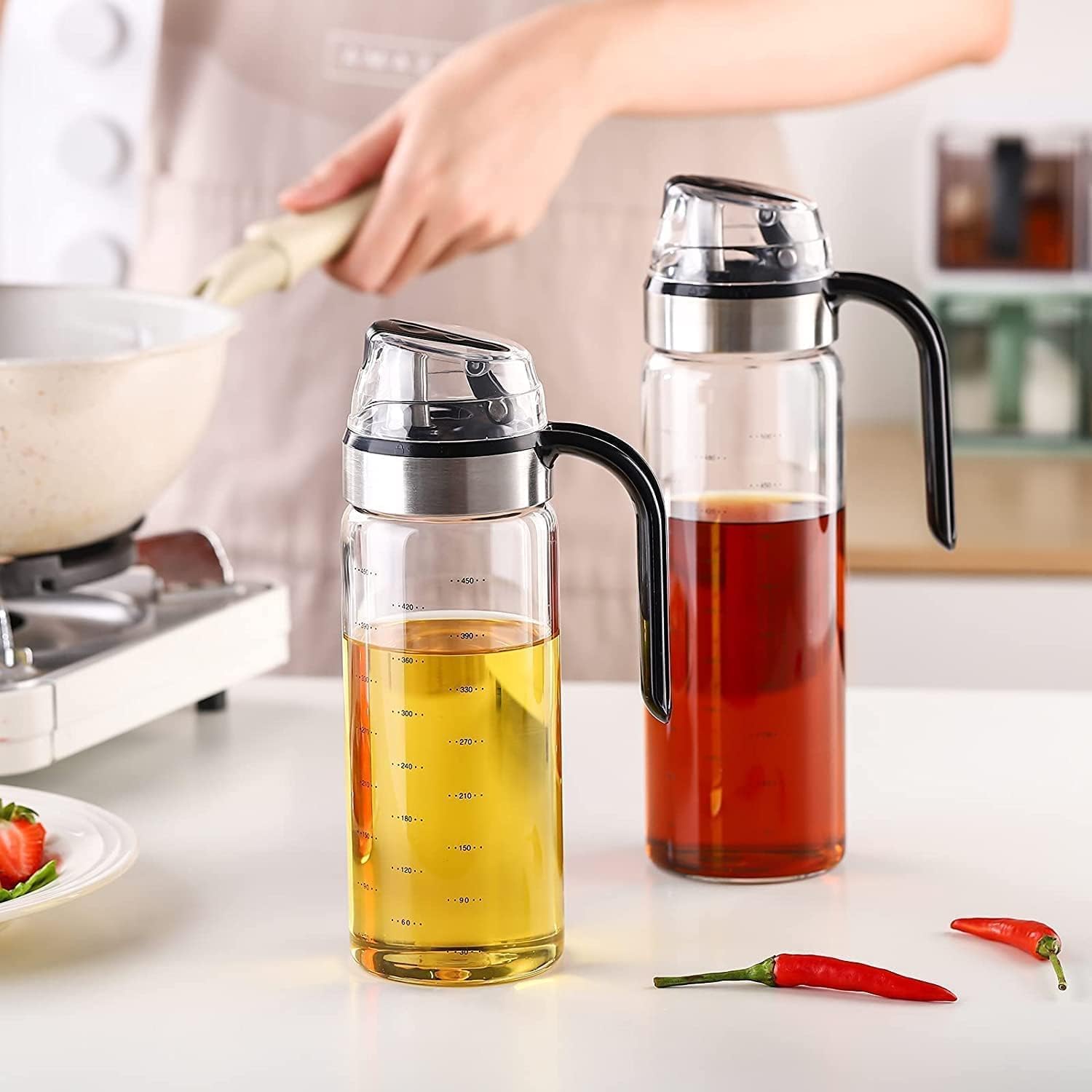 KANISYA Glass Oil Bottle for Kitchen Auto Flip Cooking Oil Bottle Container With Non Slip Handle Leak-proof Olive Oil Storage Bottle Vinegar Dispenser Suitable For Cooking With Dropper-500Ml (Pack- 1) (B0CY2NXFRM) Amazon Price History, Amazon Price Tracker