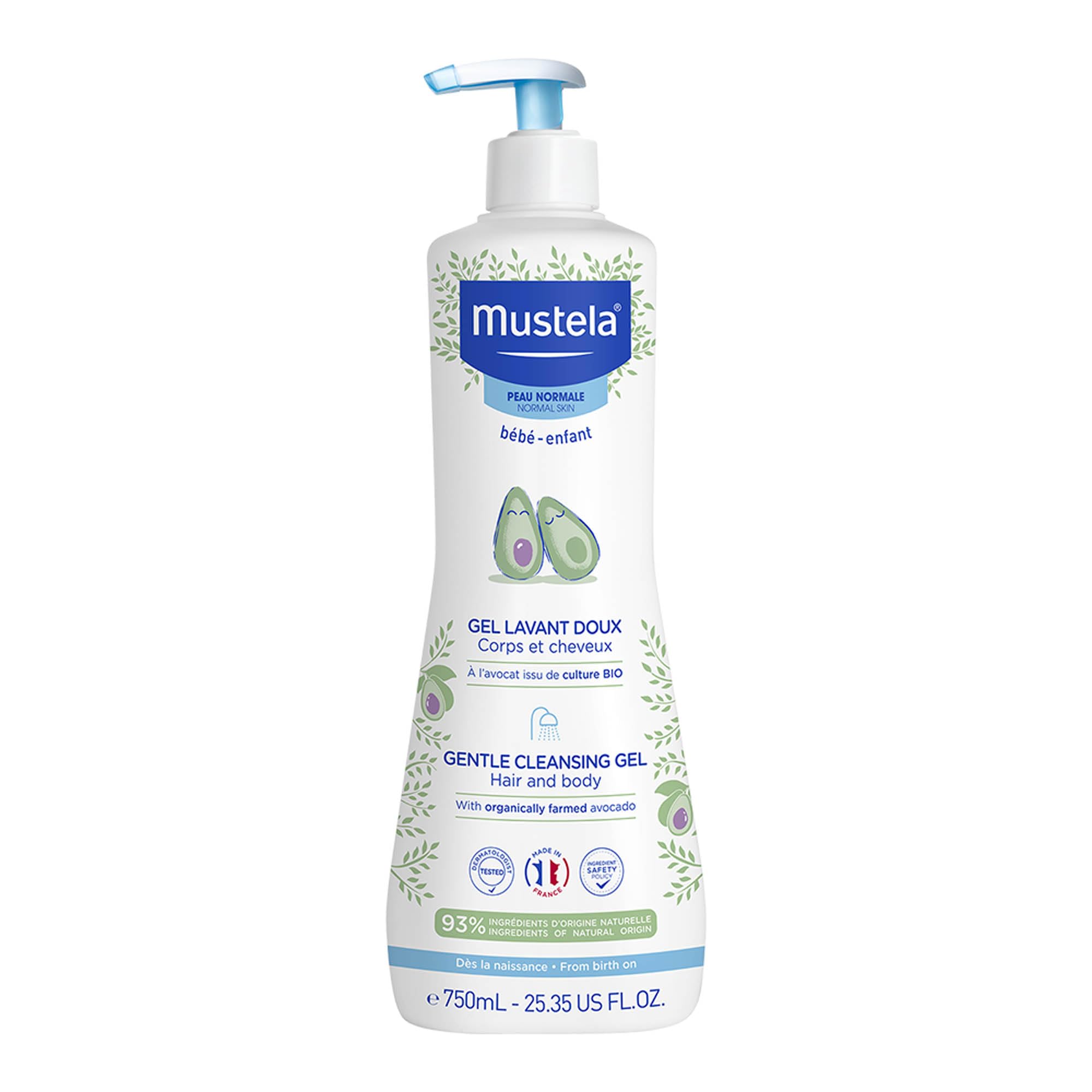 Mustela Detergente Delicato, Corpo e Capelli, per Neonati, Bambini, Adatto a tutta la Famiglia - Deterge Delicatamente e Non Brucia agli Occhi, 93% Ingredienti di Origine Naturale (750ml)