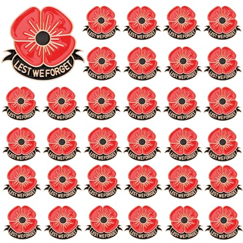 Image of SANNIX 60Pcs Poppy Pins, Poppy Flower Brooch Pins Memorial Day Lapel Pins Lest We Forget Enamel Pins Veterans Day Badge Souvenir