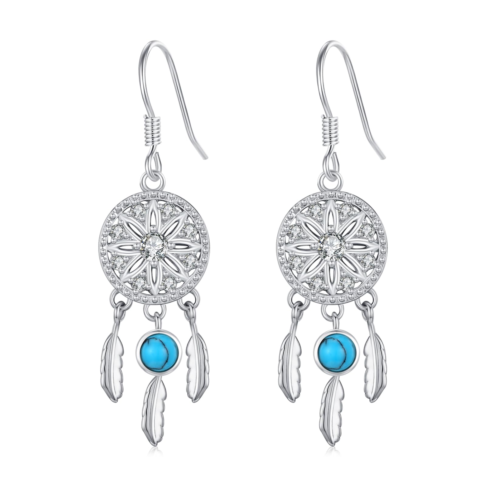 XIXLESDreamcatcher Earring 925 Sterling Silver Dream Catcher Earring for Women Girls Dreamcatcher Drop Dangle Earrings Turquoise Moonstone Dream Catcher Earring Jewelry Gifts