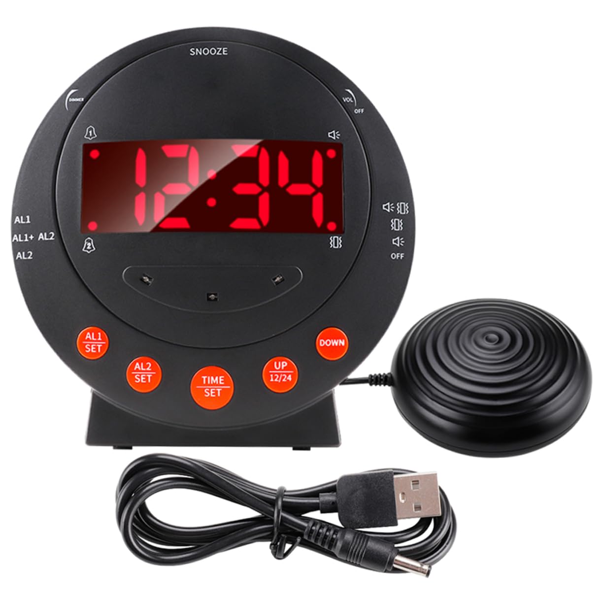 Despertador y Digital Negro con Vibratorio Números Grandes Brillo