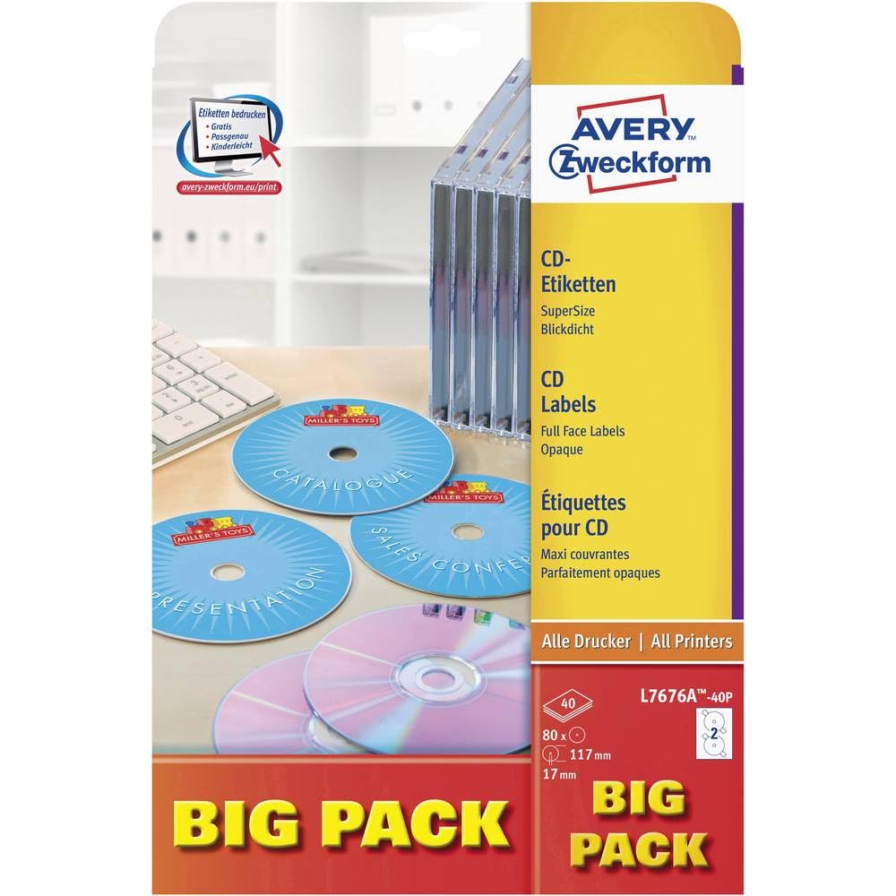 Avery-Zweckform L7676A-40P CD labels White Paper Permanent Ø 117mm...