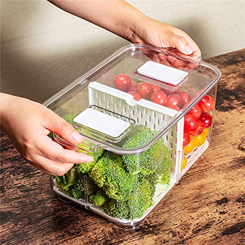 SANNO Fridge Produce Saver Storage Vegetable Fruit Containers Food Produce Saver Container Stackable Refrigerator Organizer Bins Fresh Keeper Drawers Organizer, Set of 4 - Image 6