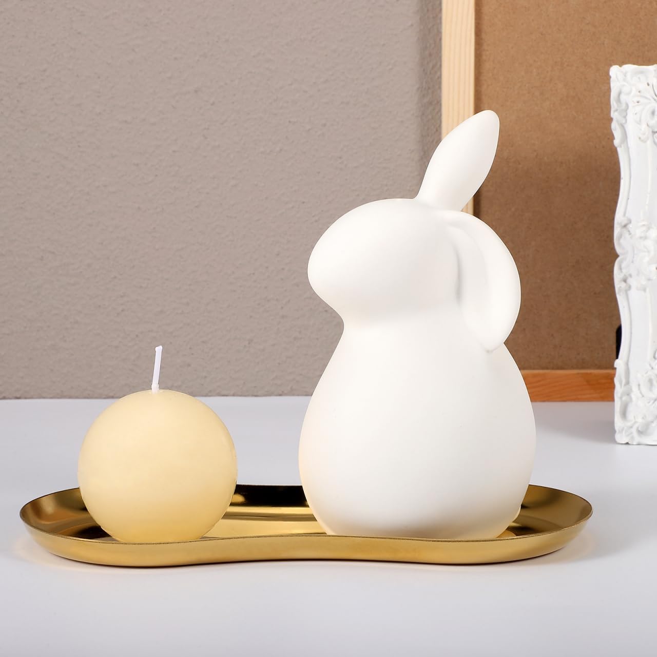 Tofficu Bunny Decor, Easter Cute Rabbit Figurine, Bunny Figurine Ornaments for Easter Bunny Rabbits Decor, 13x7.3cm, White, W29QHIQT46M2158B