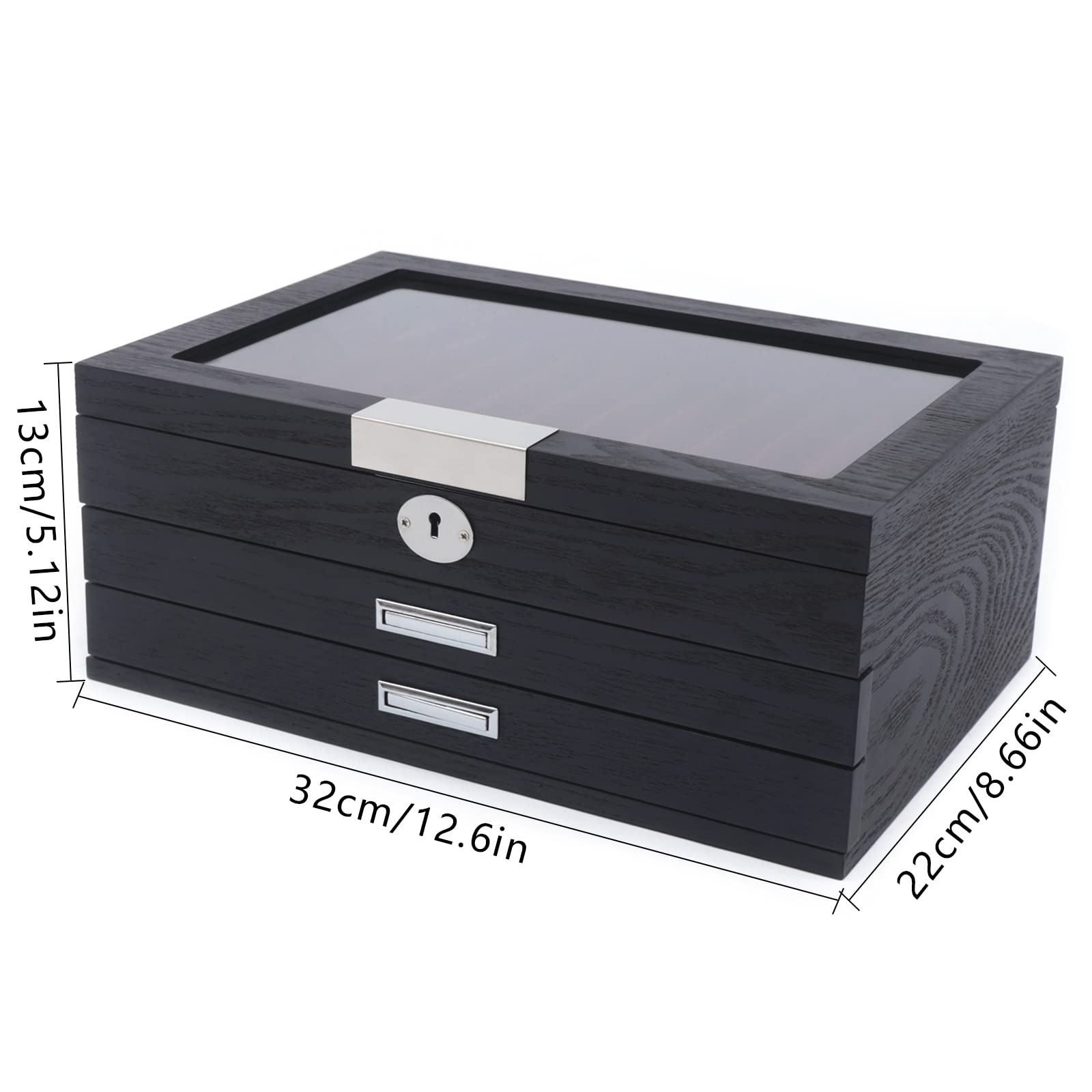 Stifthalterbox aus Holz 34 Slots Stiftebox Stifte Sammelbox mit Vitrine 3 Schichten Füllfederhalter Organizer Box Schwarz