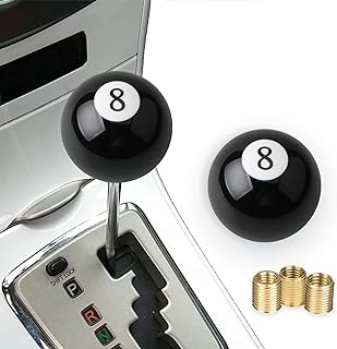 8 Ball Billiard Black Round Shift Knob, Speed Gear Shifter Knob, Acrylic Gear Shift Knob with 3 Adapters Universal Fit for Manual Vehicles M8x1.25, M10x1.25, M10x1.5, M12x1.25
