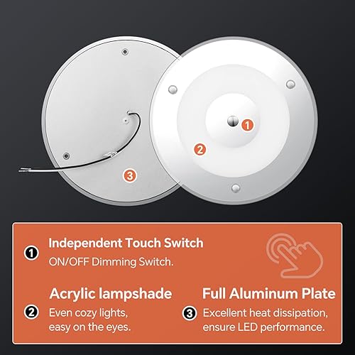 Miniatura 5 de Obeaming Luz de techo LED de 7.3 pulgadas y 12 voltios, luz interior regulable de 720 lm para RV, barco, cámper, furgoneta, caravana, camión,