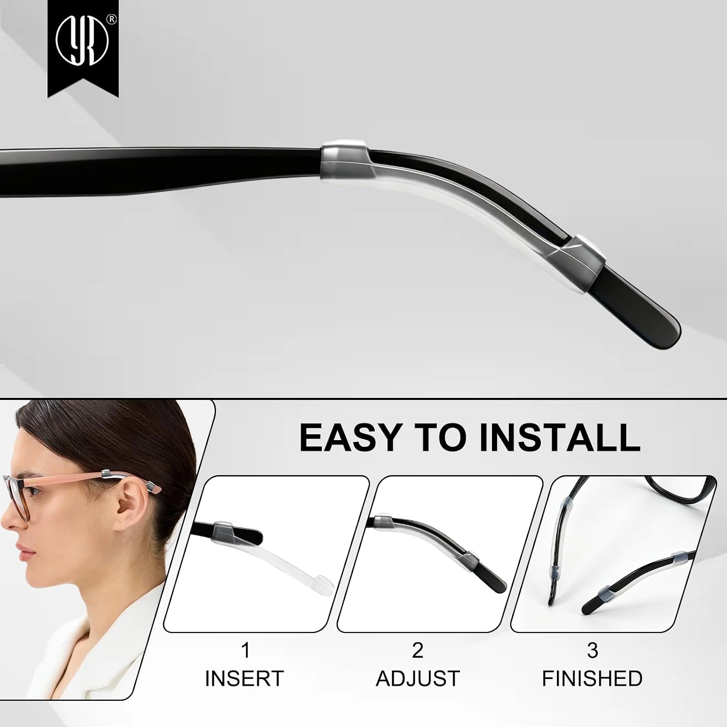 YR Soft Silicone Eyeglasses Temple Tips Sleeve Retainer, Anti-Slip Elastic Comfort Eyeglass Ear Grippers for Eyeglasses Sunglasses Reading Glasses Eyewear, 5 pairs - Clear image 5