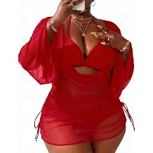 YELAIVP Womens Plus Size Halter String Triangle Bikini Sets 3 Piece Swimsuits with Side Ruched Drawstring Cover Up