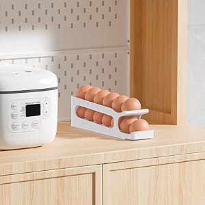 Egg Holder for Fridge, Auto Rolling Egg Roller/Dispenser/Organizer/Storage/Container for Refrigerator, Countertop, Kitchen, Space-saving Egg Tray for 12 Eggs, 2 Tiers, 1 Pack