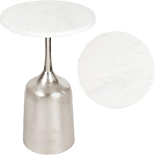 JONATHAN Y Pip 20.25" Round Marble Pedestal Drink Table, Antique Nickel