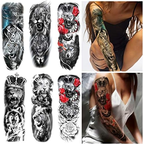 Amazon Com 6 Sheets Padoun Lion Tiger Temporary Tattoos Sleeve Full Arm Sleeve Tattoos Temporary Fake Large Animal Tattoo Sticker For Men Women Girls Adults Beauty Personal Care