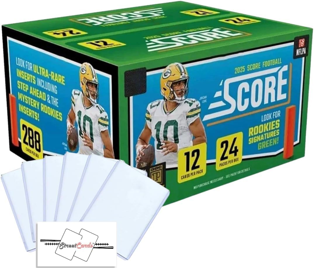 2025 Score Football NFL Retail Box with 288 Trading Cards + 6 Toploaders + StreetCards Magnet!