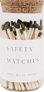 Sweet Water Decor 4" Hearth Matches in Apothecary Glass Bottle | Rustic Jar Approx. 100 Decorative Matchsticks with Strike Pad | Cute Candle Accessory Match Holder Long Matches for Fireplace (Black)