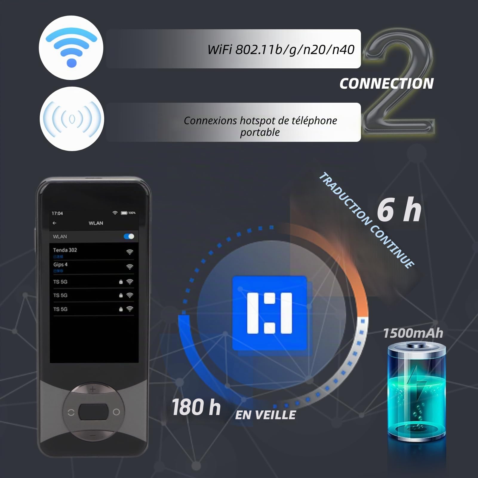 Traducteur Vocal, 127 Langues, Traduction vocale Hors Ligne, traducteur instantané multidirectionnel sans Internet, Appareil Traduction, supporte Le WiFi Bluetooth, pour Apprendre Voyager