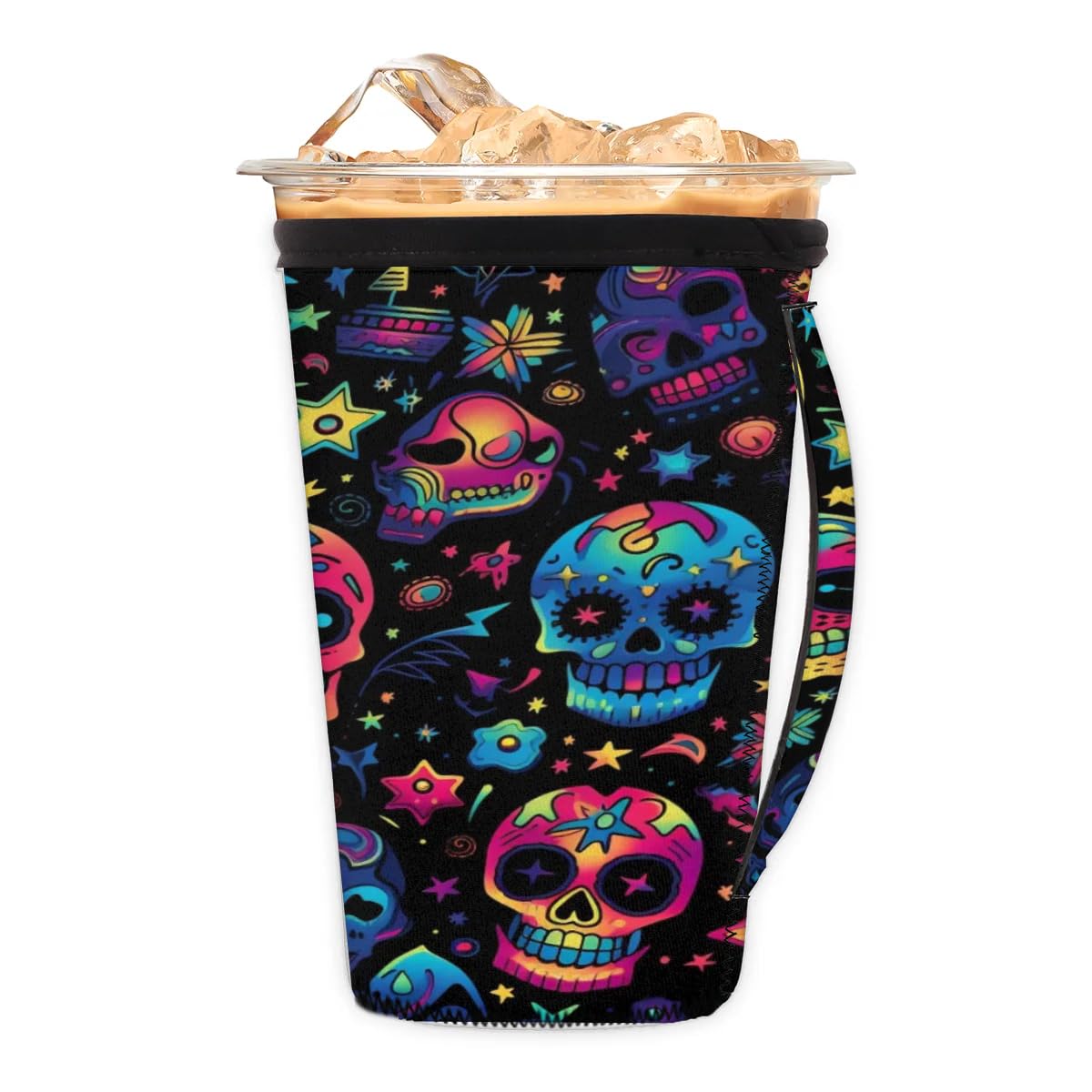 Reusable Neoprene Drink Sleeve For Iced Coffee & Cold Cups – Fits 22–28 Oz, Skull Design, No-Sweat Grip - View #2