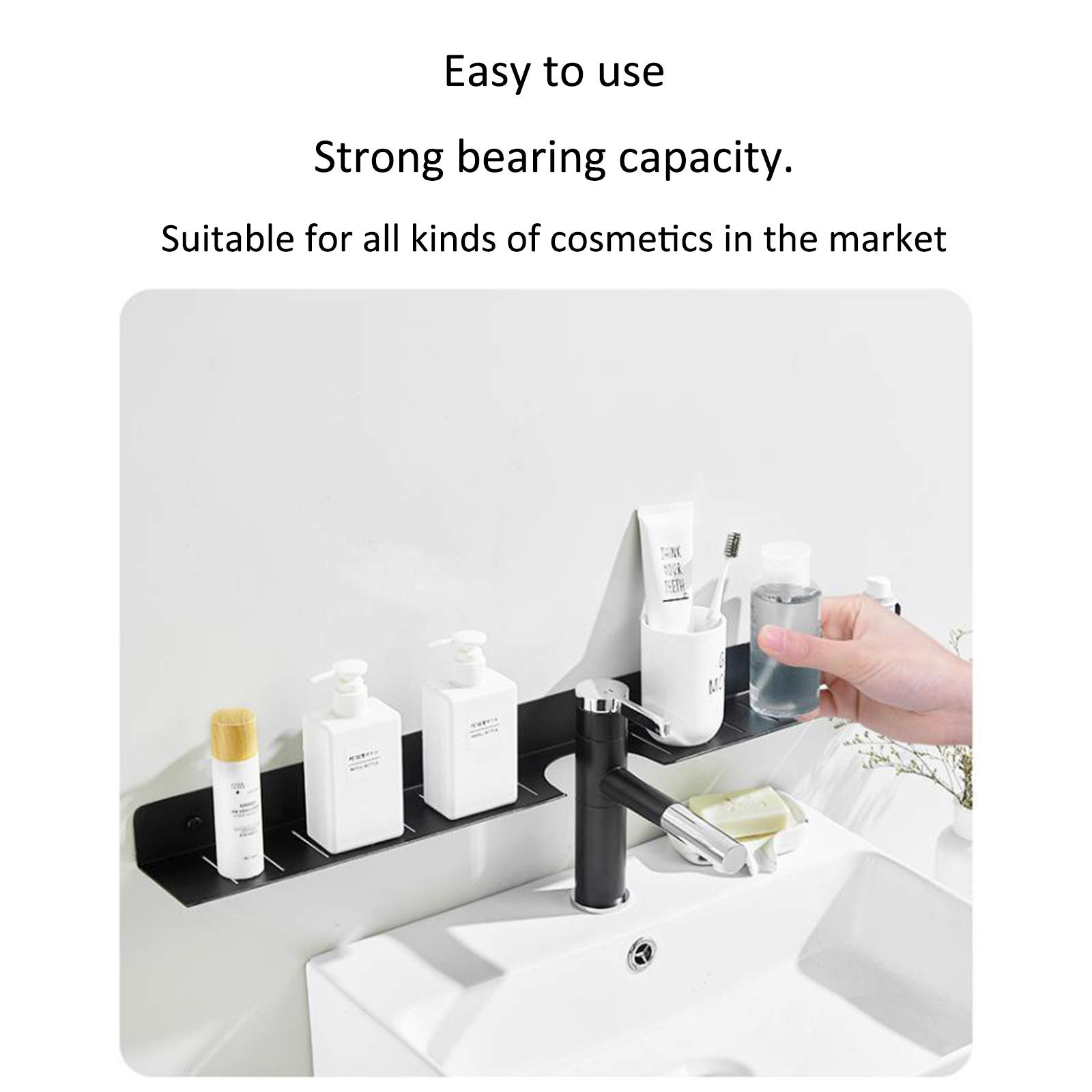 Estante de Vidrio para baño Estantes de baño Grifo Estante de Maquillaje montado en la Pared Estante de Almacenamiento de baño Muebles de baño (Color: Blanco Tamaño: 50 cm)