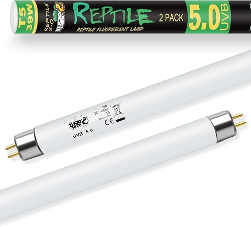 LUCKY HERP Paquete de 2 luces para reptiles T5 UVB 5.0 de 39 W, tubo de lámpara fluorescente UVA UVB, bombilla de iluminación UVB para tortugas,