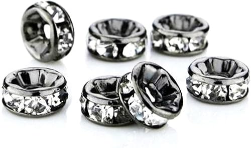 Calidad rubyca 100pcs Checa vidrio Gunmetal Negro Ronda y Wavy Rondelle Spacer
