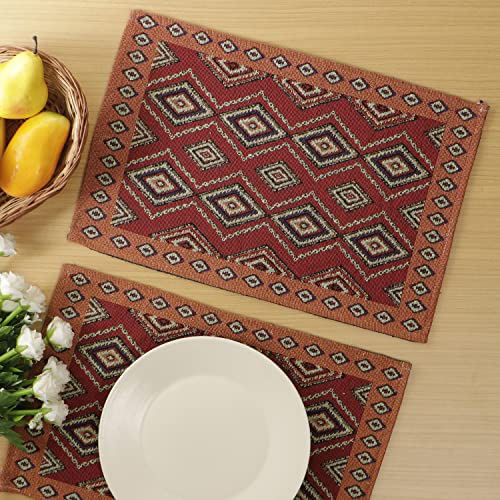 Image of HOKIPO Cotton Jacquard Dinner Table Placemats Set of 4 (12x18 Inches) (IN-530-D2*4) Red Diamond