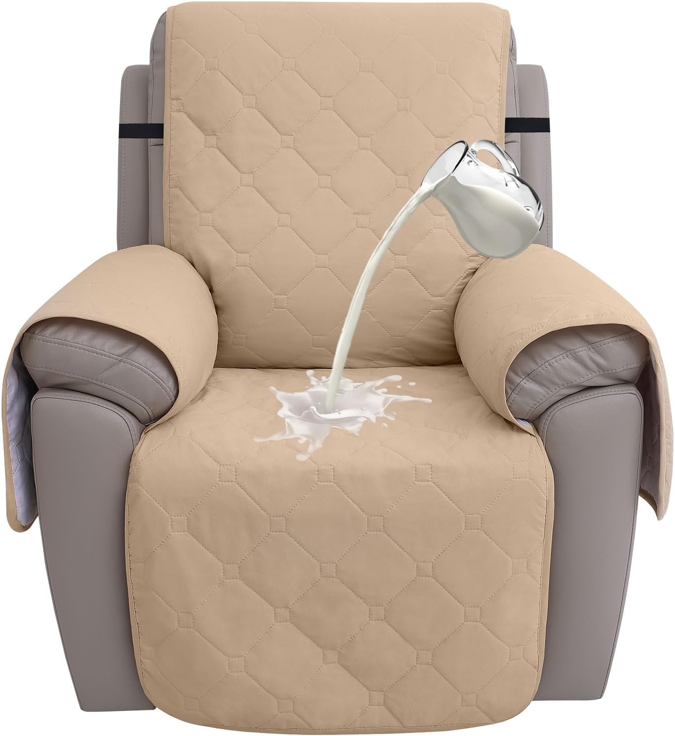 hyha 100% Waterproof Recliner Chair Covers, Non Slip Recliner Cover, Recliner Covers That Stay in Place, Reclining Slipcovers with Pocket, Furniture Protector for Pets, Dog (23.6", Camel)