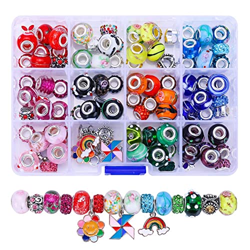 Victlov Plated Silver Cores European Lampwork Spacer Beads Murano Glass Rhinestone Craft Beads Metal Pendant Bracelet Charms For Jewelry Making (11 Color, Mixed) #TOP4